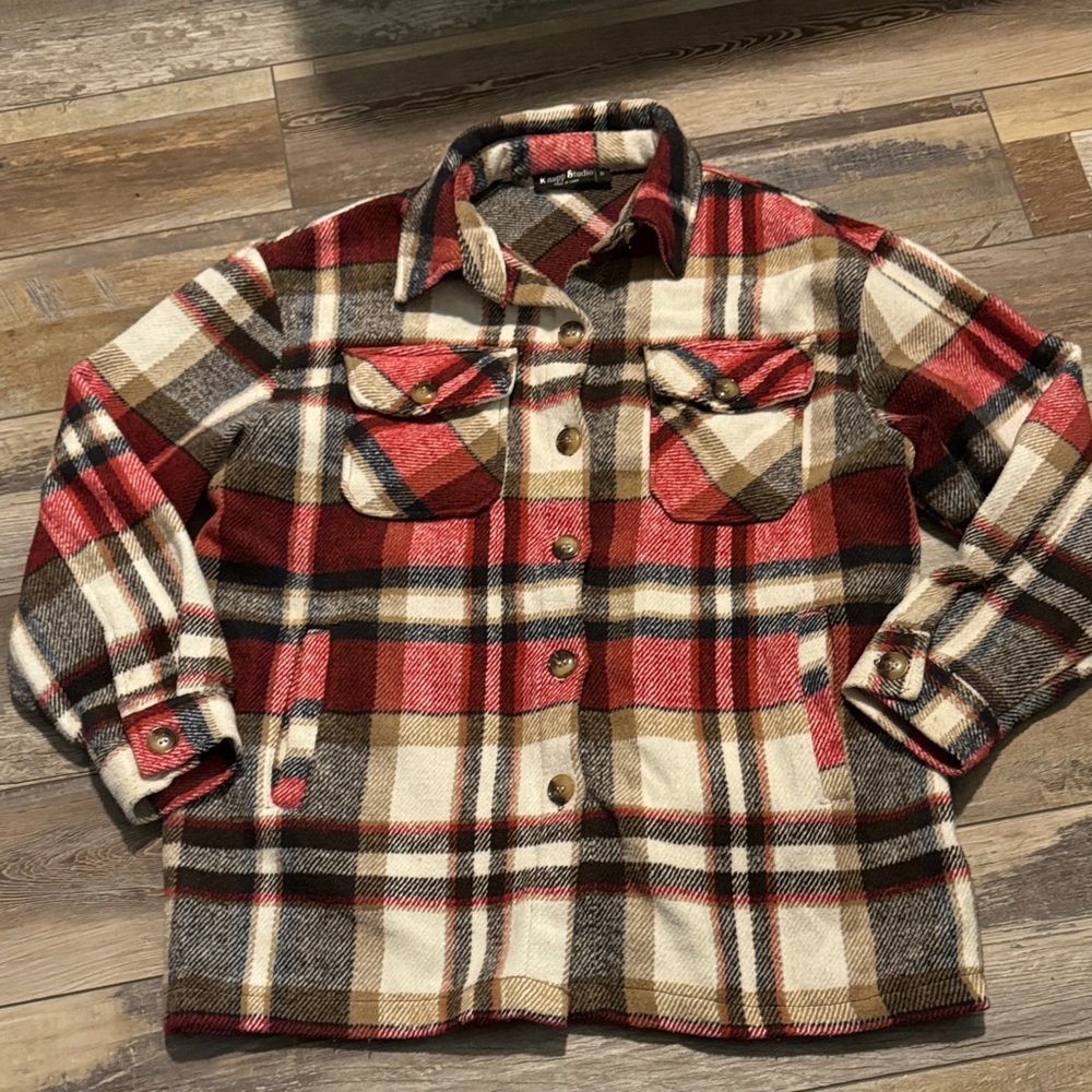 Knapp Studio Heavyweight Women's Plaid Teddy Jacket-Red, Brown, Cream Size small